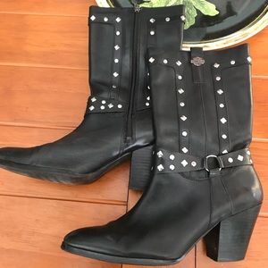 Harley Davidson black leather studded boots